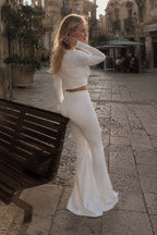 Solid Color Long Sleeve Crop Top Pants Set