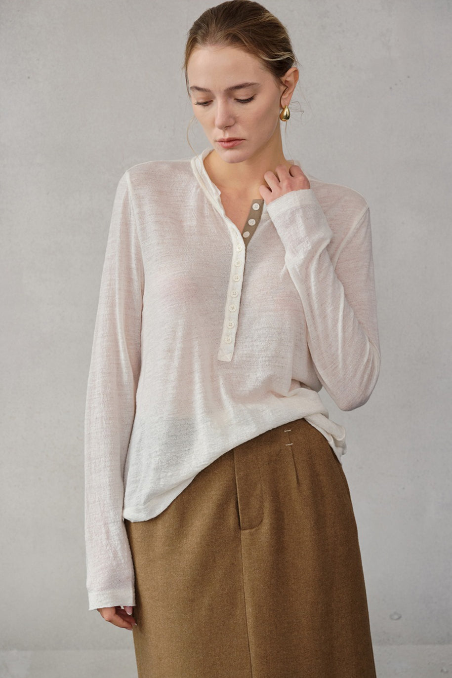 Color Block Placket Knit Top Main image