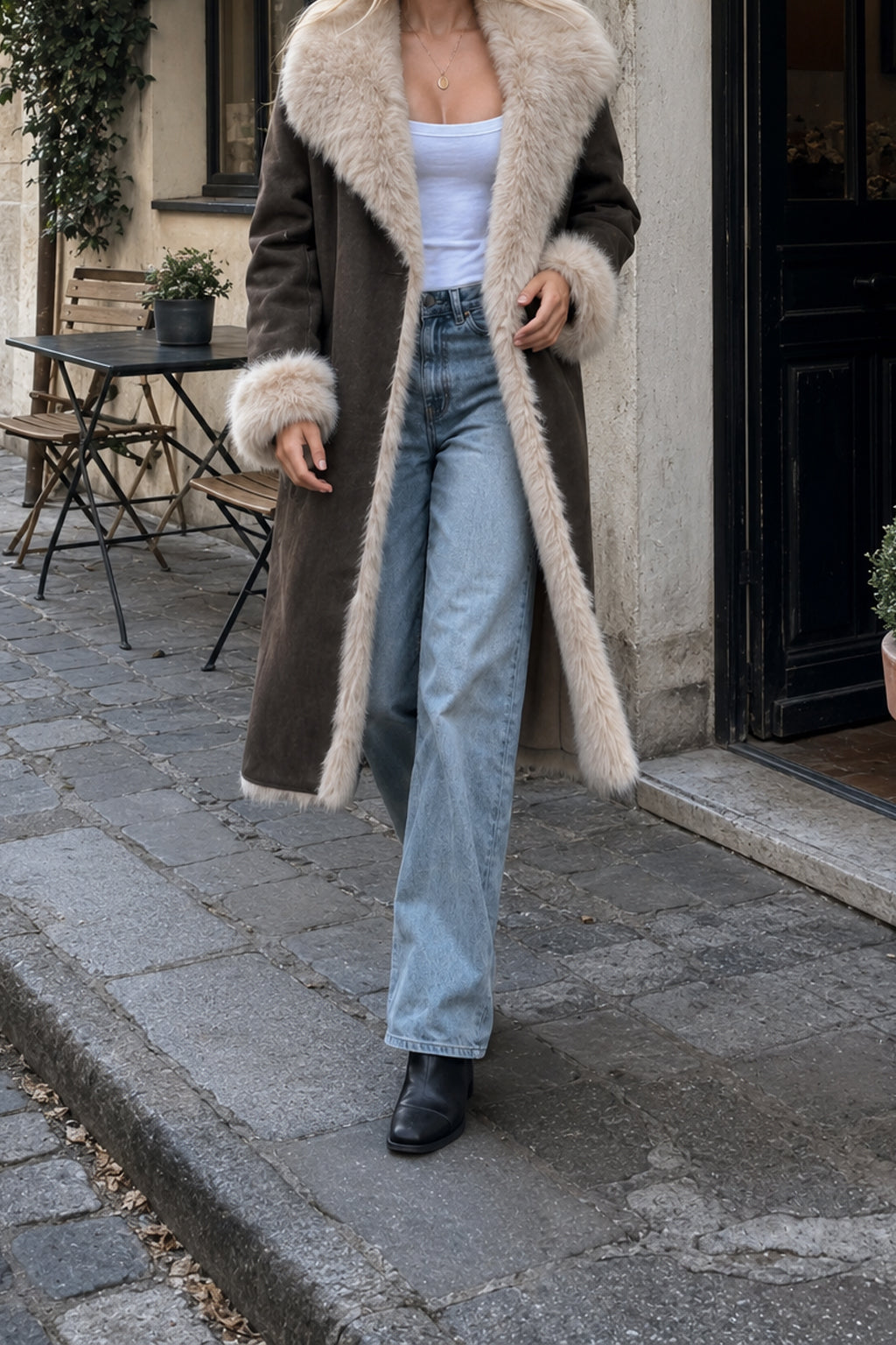 Two Sided Long Faux Fur Overcoat