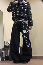 Star Letter Print Wide Leg Jeans