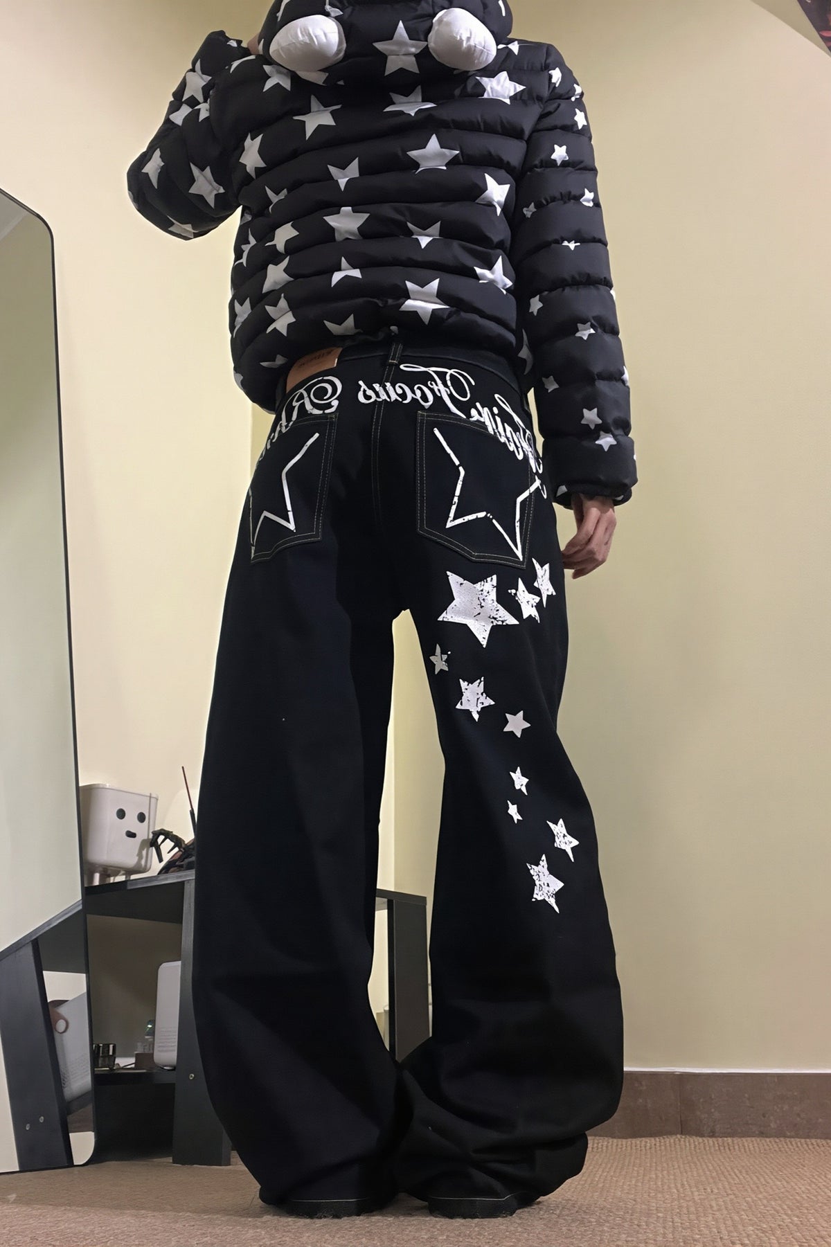 Star Letter Print Wide Leg Jeans