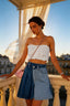 Streetwear Fashion Denim Contrast Color Patchwork A-line Mini Skirt
