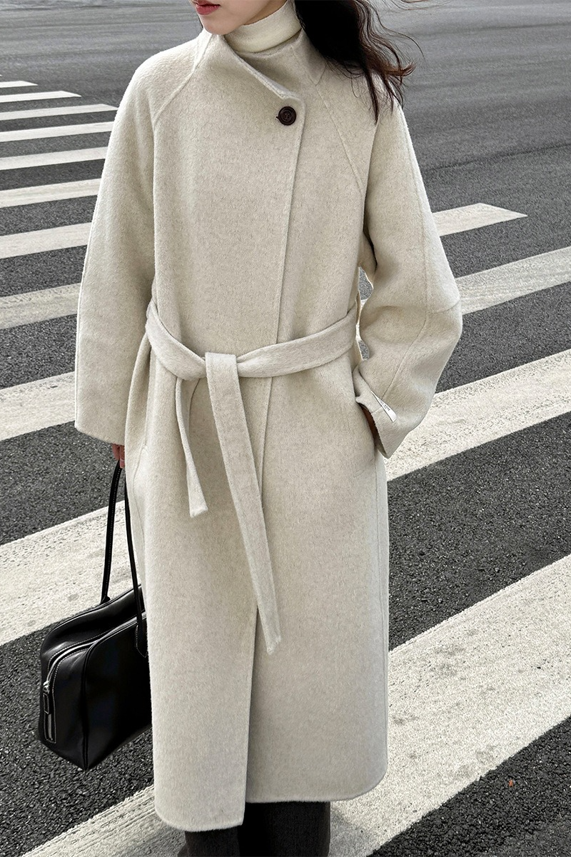 Wool Double Faced Diagonal Button Collar Long Overcoat Main image