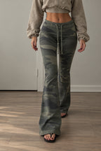 Camouflage Lace Up Flared Pants