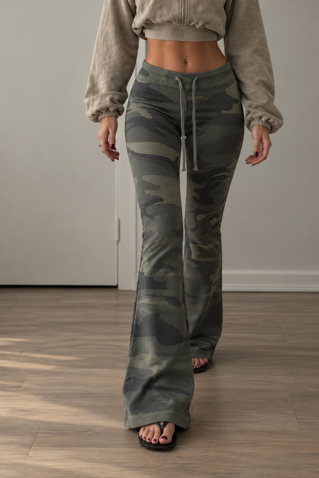 Camouflage Lace Up Flared Pants