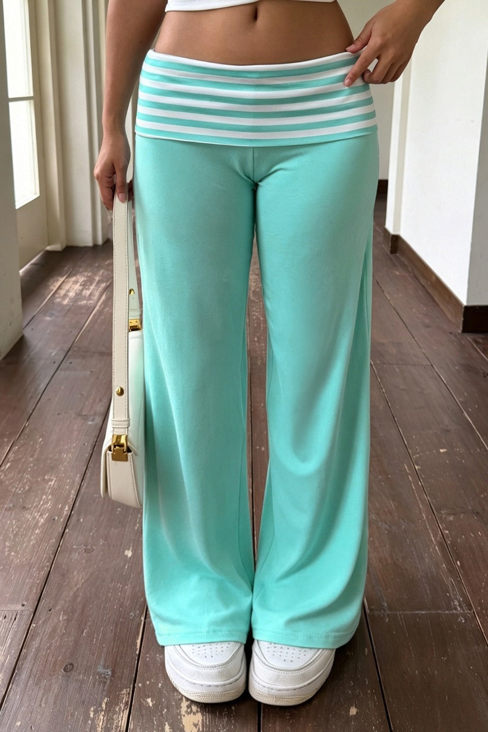 Striped Foldover Low Rise Flare Pants Main image