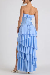 Spliced Ruffled Sling Split Slim Maxi Boho Dress