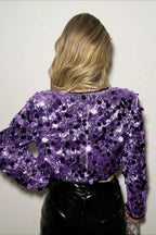 Chic Cropped Metallic Sequin Detail Coat