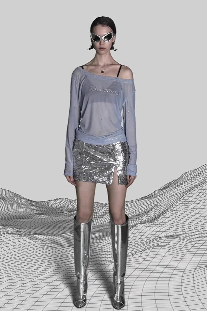 Rhinestone Graphic Long Sleeve Top Secondary image