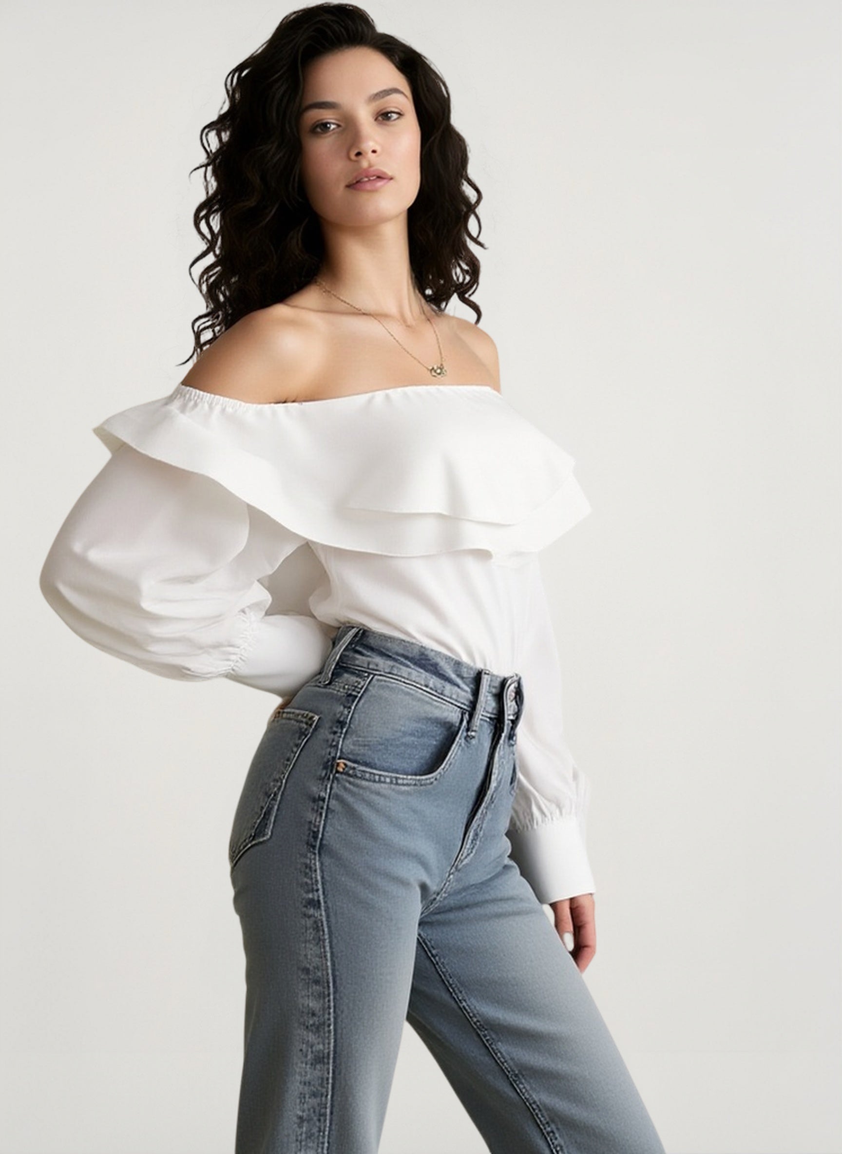 Vintage Off-Shoulder Ruffled White Blouse Secondary image