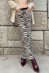 High Waist Zebra Print Office Midi Skirt