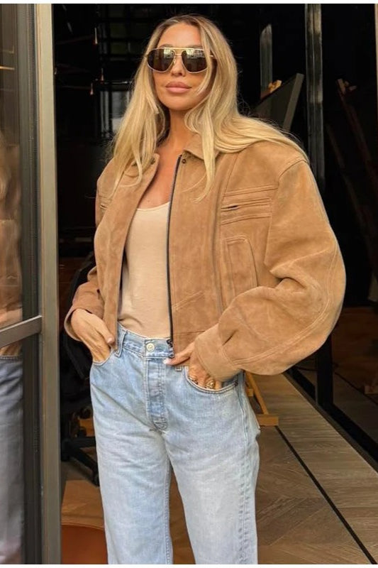 Suede Cropped Zipper Jacket Secondary image