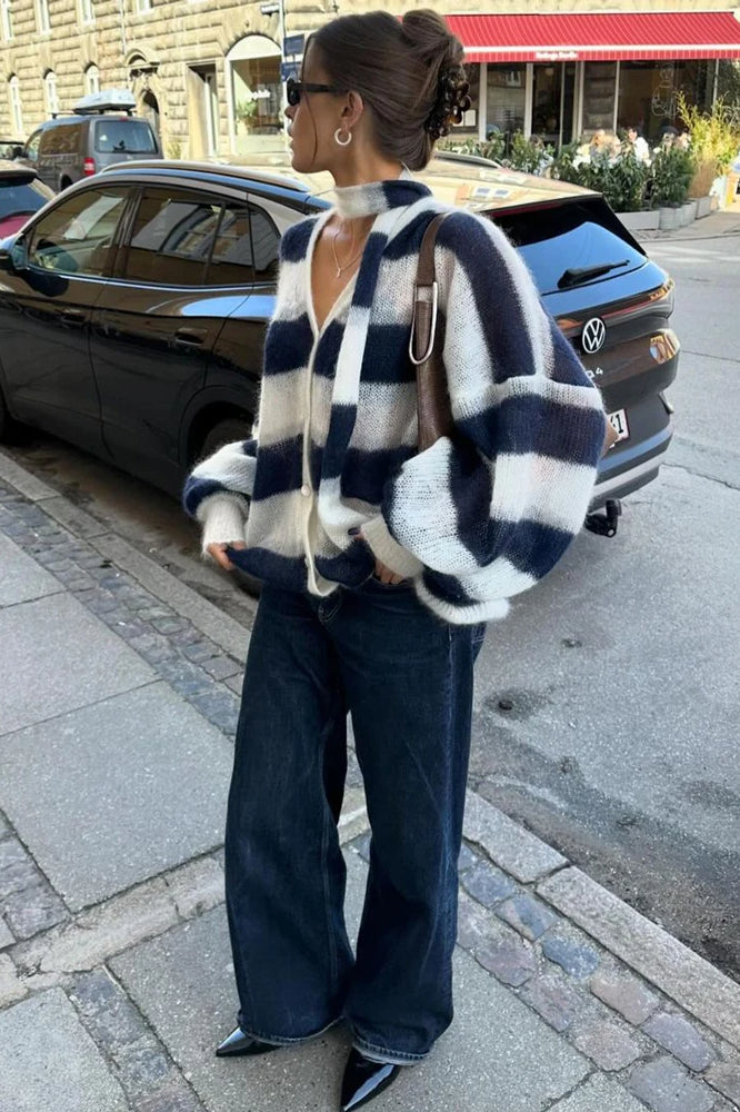 V-Neck Patchwork Knit Cardigan Main image