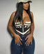 Zip Faux Leather Print Strapless