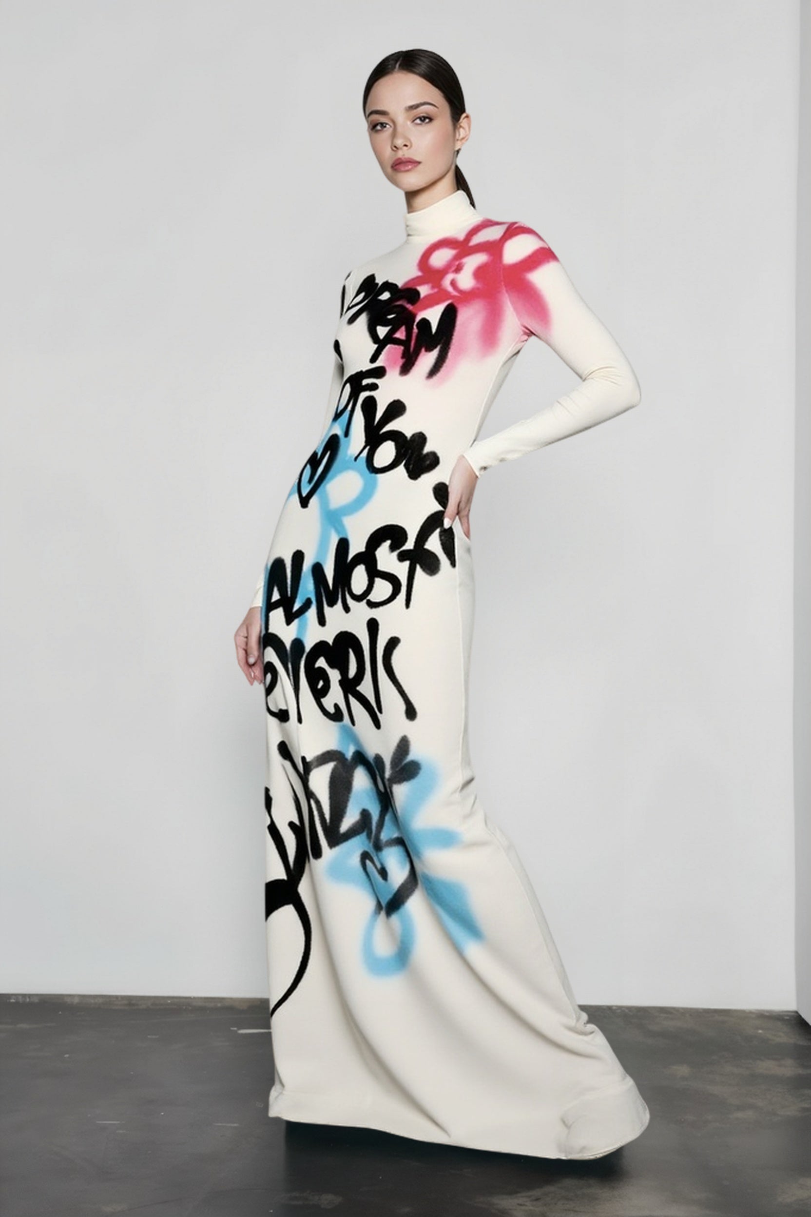High Neck Graffiti Color Block Bodycon Maxi Dress Main image