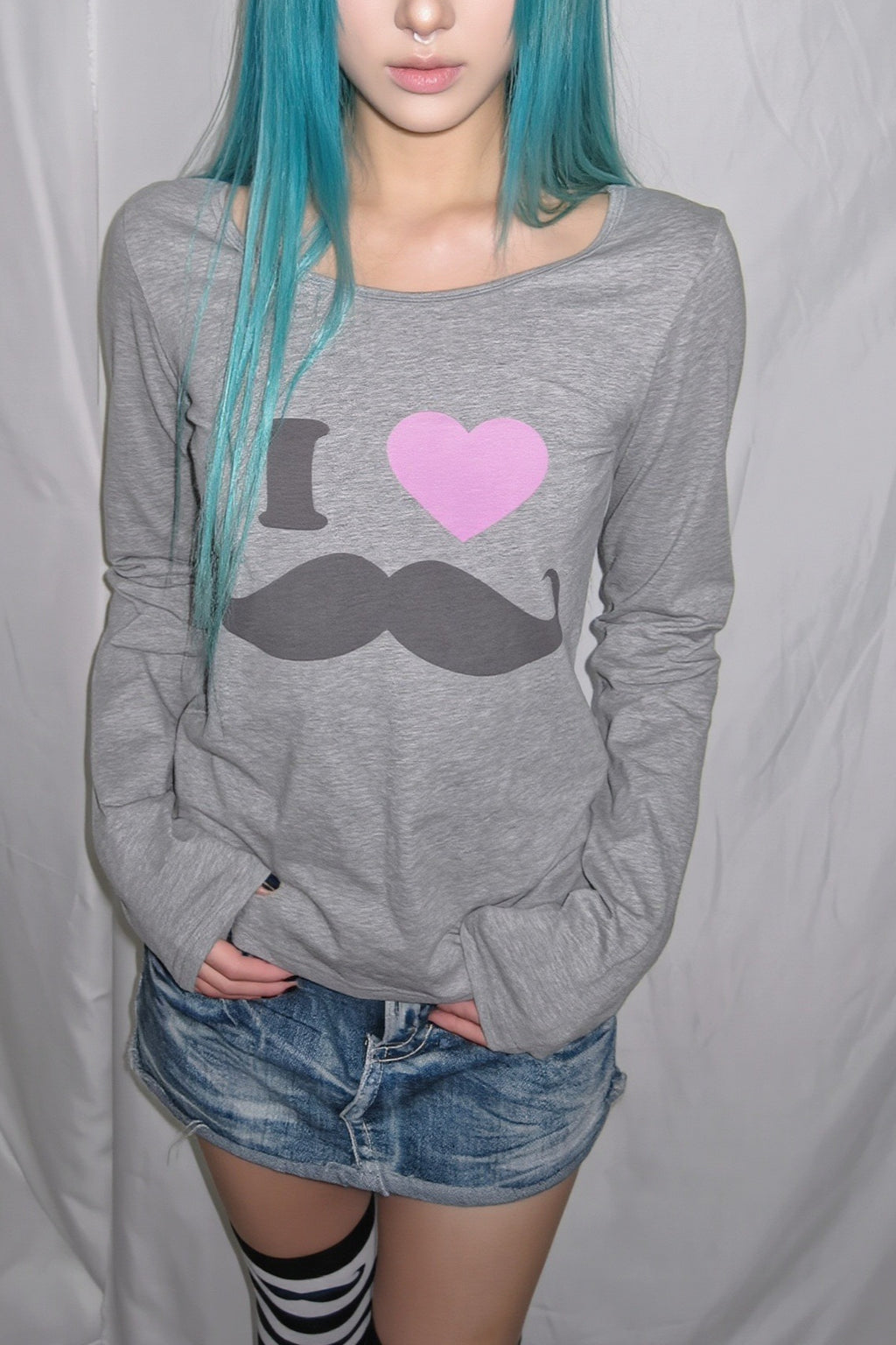 Heart Mustache Graphic Long Sleeve T-Shirt