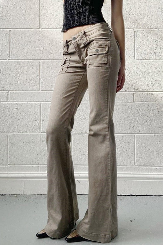 Low Rise Slim Flared Cargo Pocket Casual Pants Secondary image