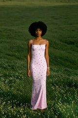Ribbed Cherry Bodycon Maxi Floral Dress