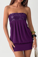 Sequin Overlay Strapless Bodycon Mini Dress