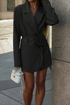 Floral Belt Detail Double Breasted Longline Tailored Coat