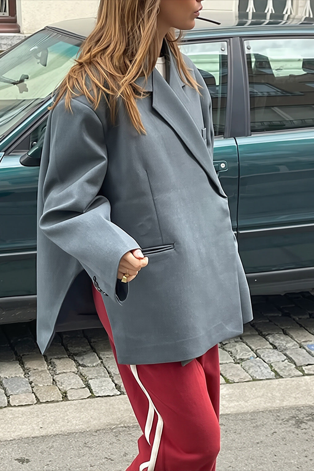 Double Breasted Side Slit Relaxed Longline Coat