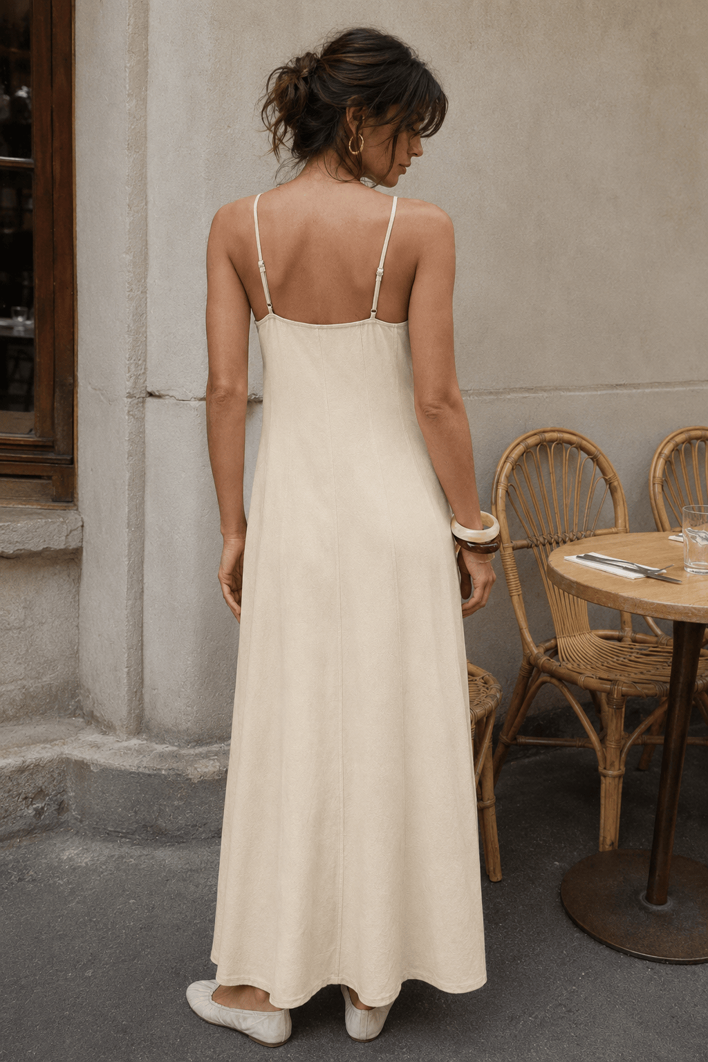 Cotton Panel High Waist Maxi Slip Dress Secondary image