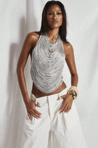 Backless Fringe Panel Cami Crop Top