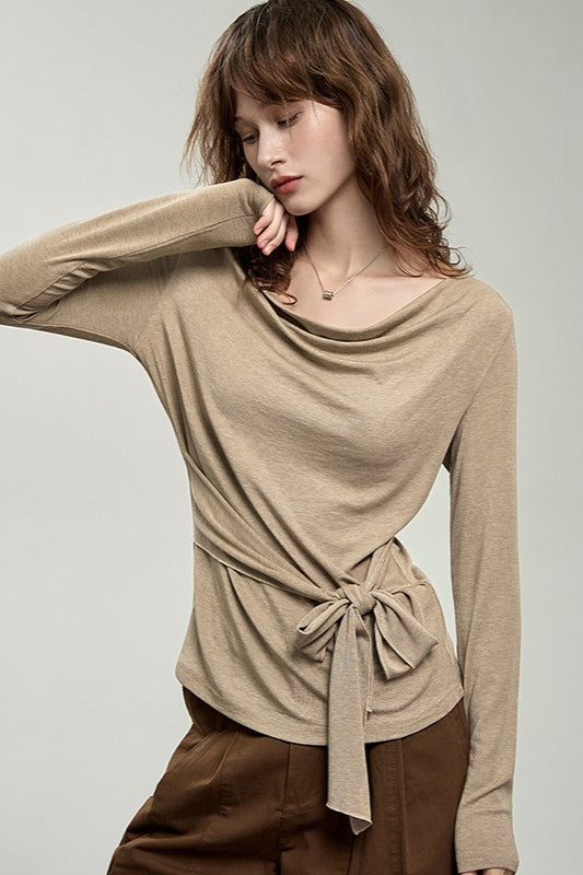 Tencel Wool Cowl Neck Long Sleeve Top Main image