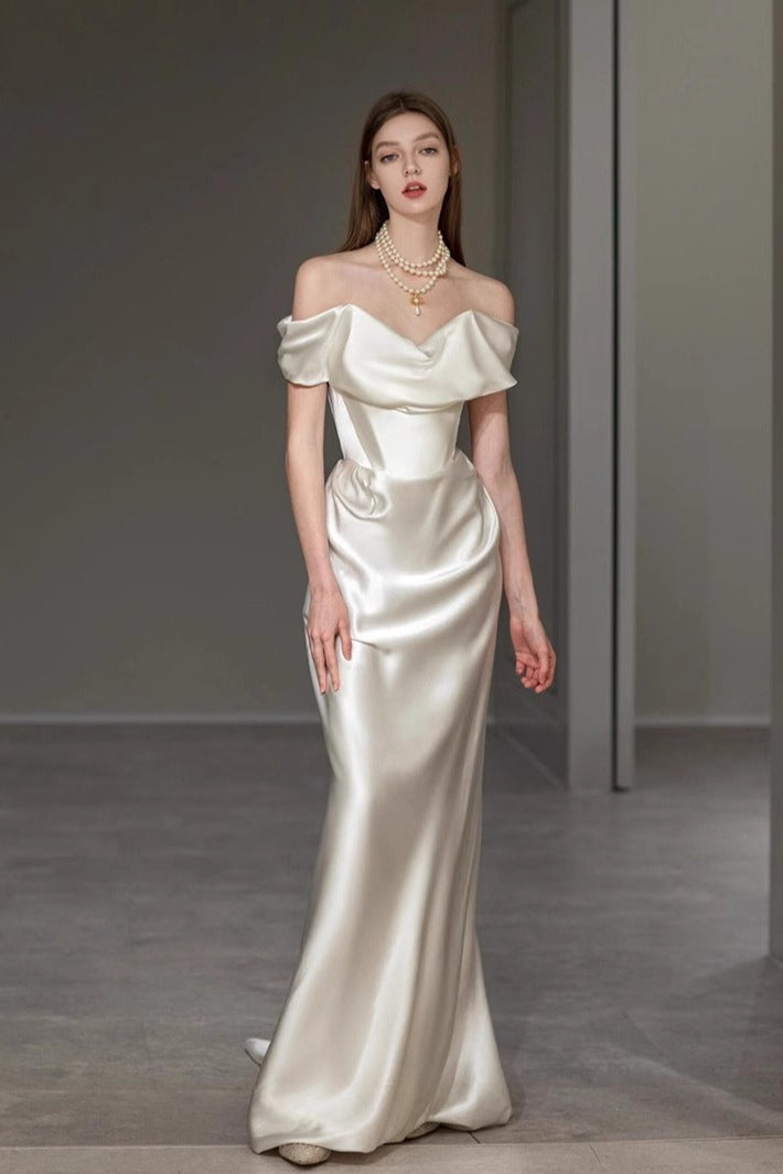 Elegant Off Shoulder Strap White Bridal Formal Dress Main image