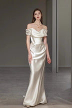 Elegant Off Shoulder Strap White Bridal Formal Dress