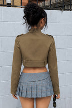Double Breasted Belted Cropped Military Jacket