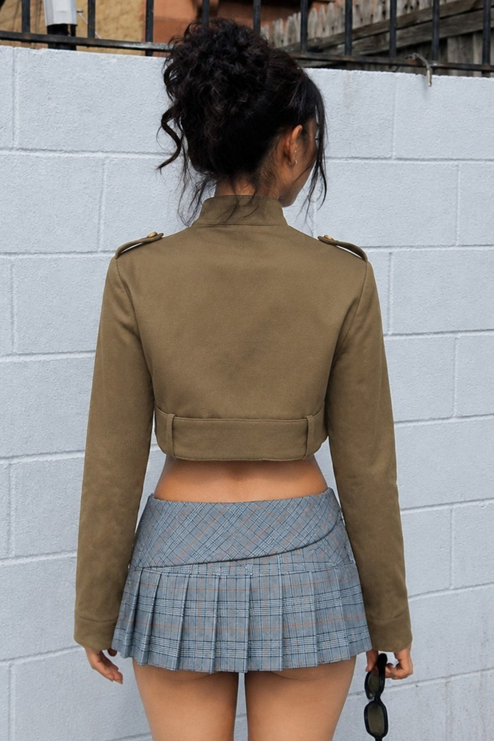 Double Breasted Belted Cropped Military Jacket