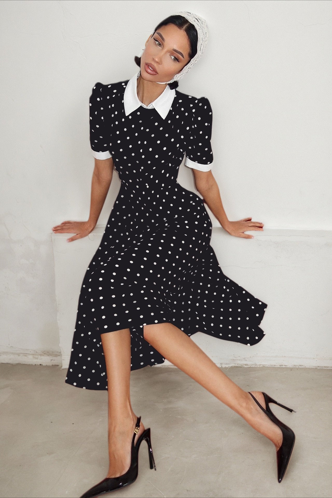 Polka Dot Color Block Waist Cinching Maxi Dress Main image