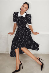Polka Dot Color Block Waist Cinching Maxi Dress