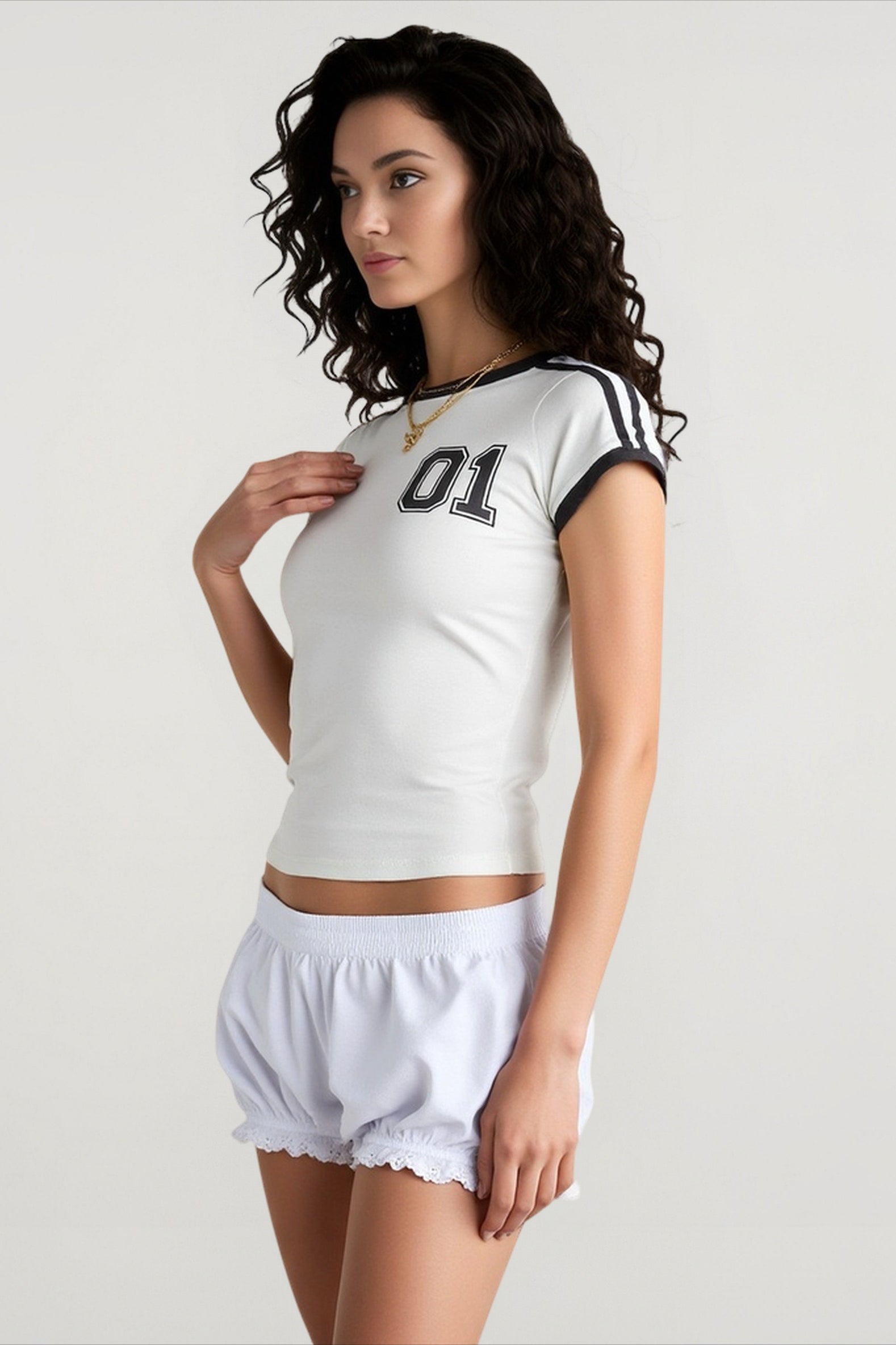 Number Print White Fitted T-shirts Secondary image