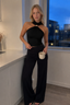 High Neck Metal Ring Sleeveless Off Shoulder Halter Top