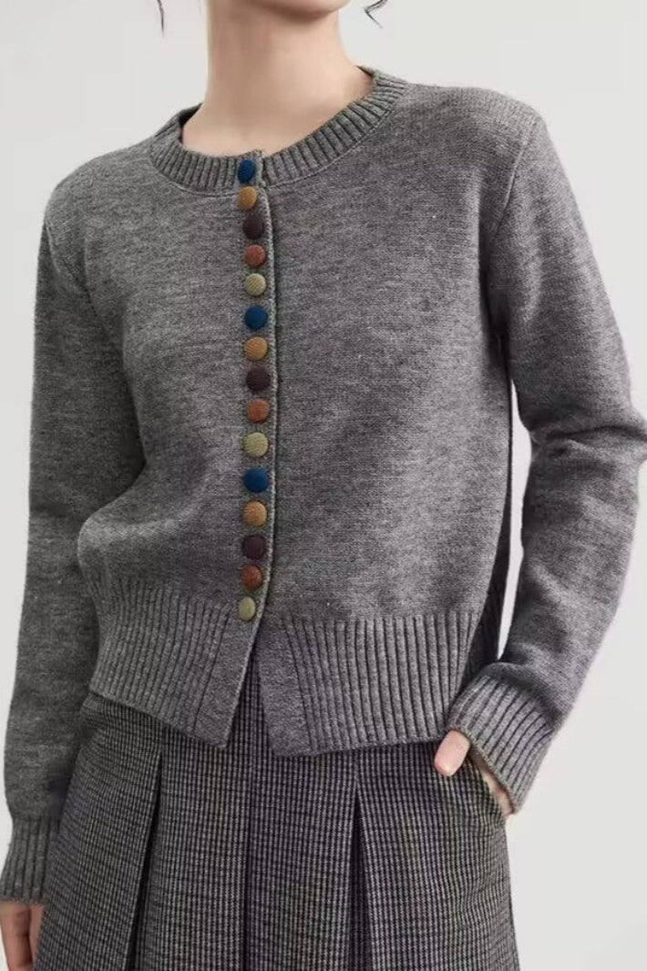 Round Neck Color Button Cardigan – DressBetty