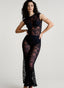 Mesh See Through Flared Two Piece Pants Set