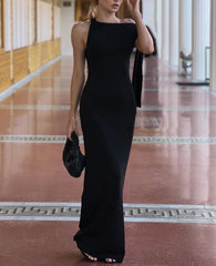 Patchwork O Neck Sleeveless Maxi Dress