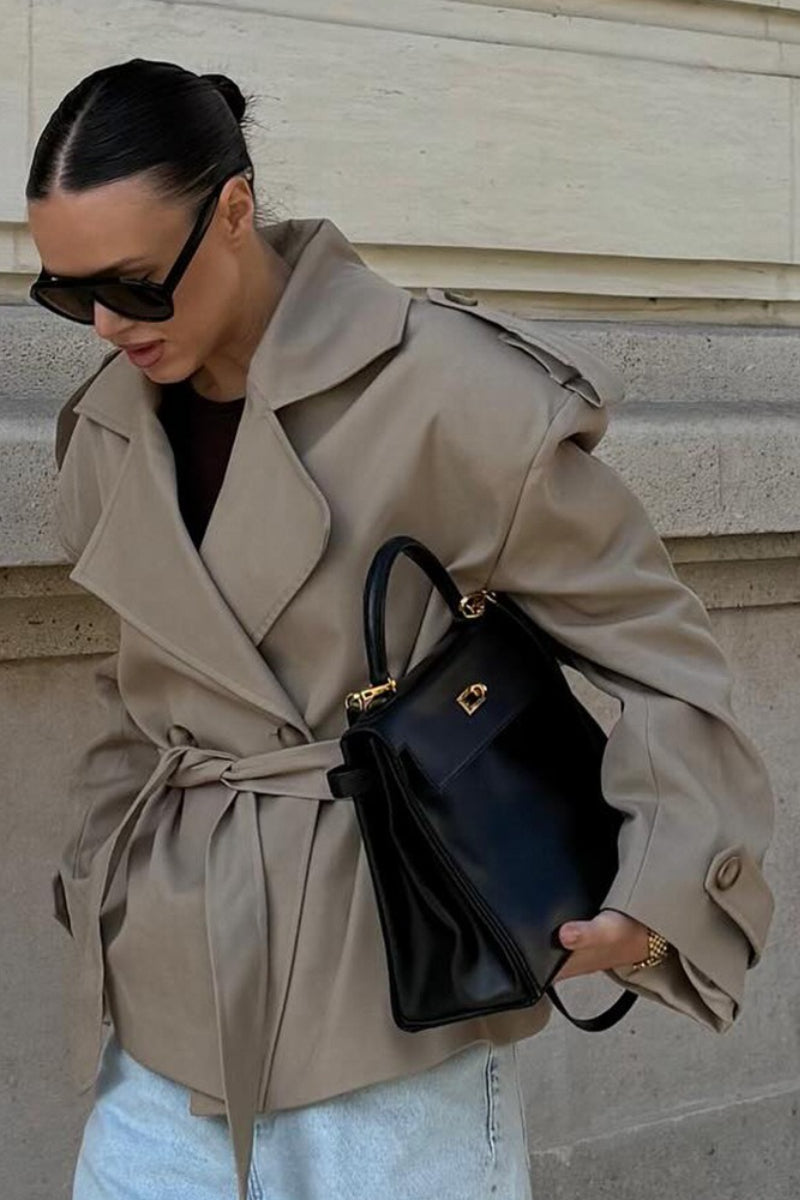Khaki Belted Relaxed Fit Coat Secondary image