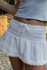 Lace Trim Bow Detail A-Line Skirt