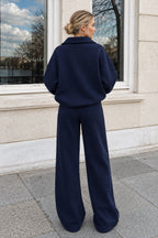 Half Zip Sweatshirt Wide Leg Pants Set