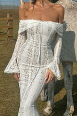 Chic Sexy Lace Bell Sleeve Tube Top Slim High Waist Boho Dress