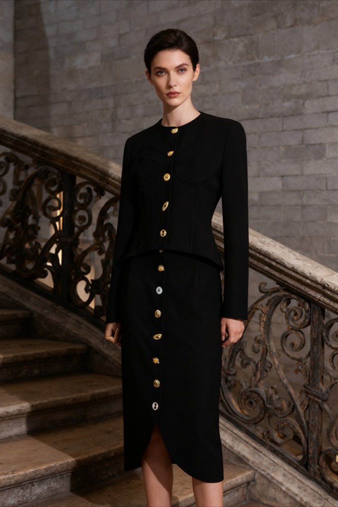 Elegant Vintage Solid Waist Cinching Slim Two Piece Set Secondary image