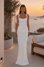 Solid Boned Waist Mermaid Maxi Slip Dress