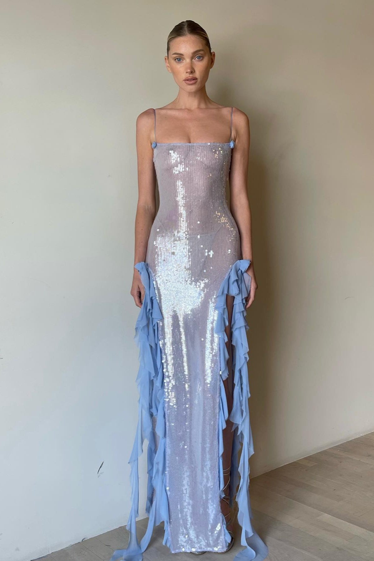 Sheer Long Ruffled Sequin Flower Sequin Dress Main image