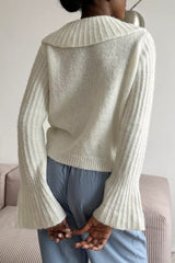 Fashionable Polo Bell Sleeve Sweater