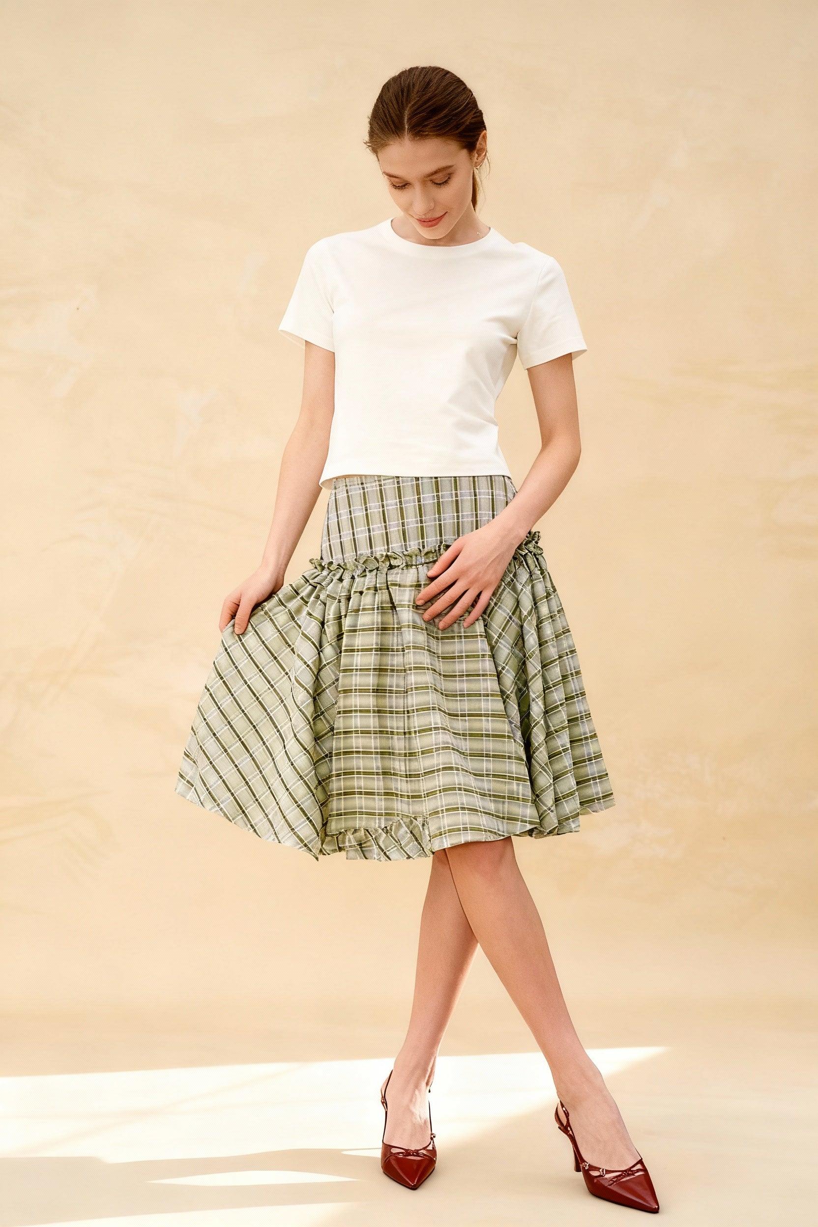 Plaid Tiered Ruffle A-line Skirt Secondary image