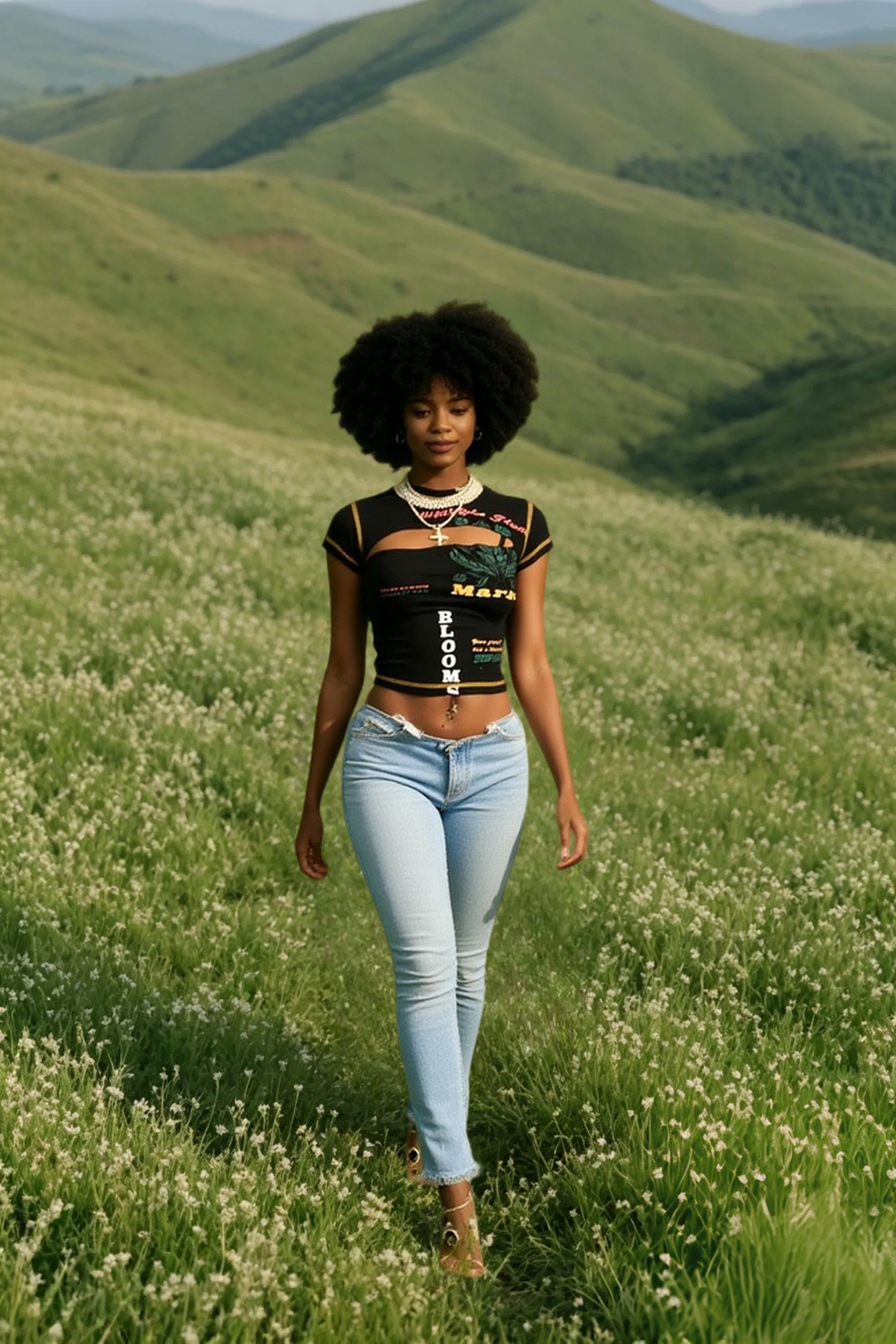 Hollow Out Print Y2K Crop Top Main image