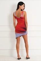 Abstract Watercolor Asymmetric Hem Mini Dress